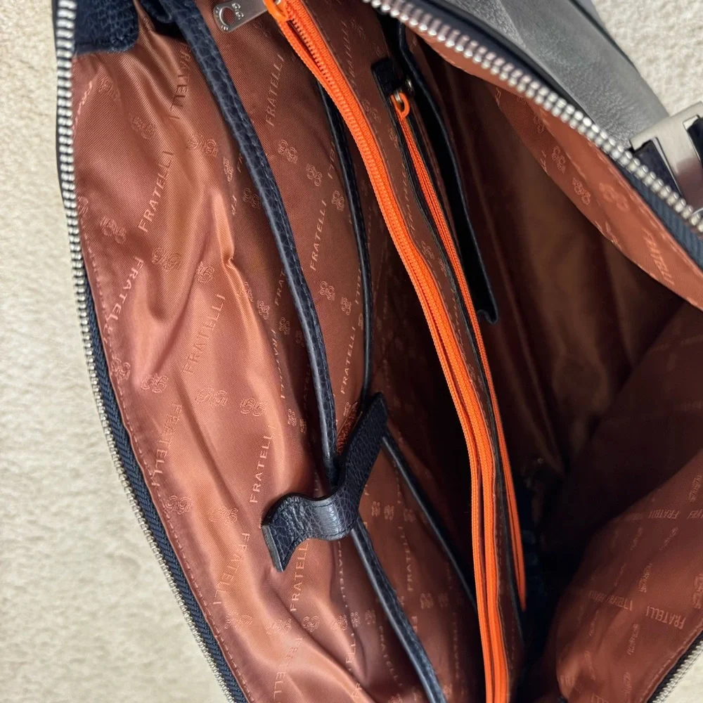 Genuine Leather Navy Laptop Messenger Bag | European Brand | New